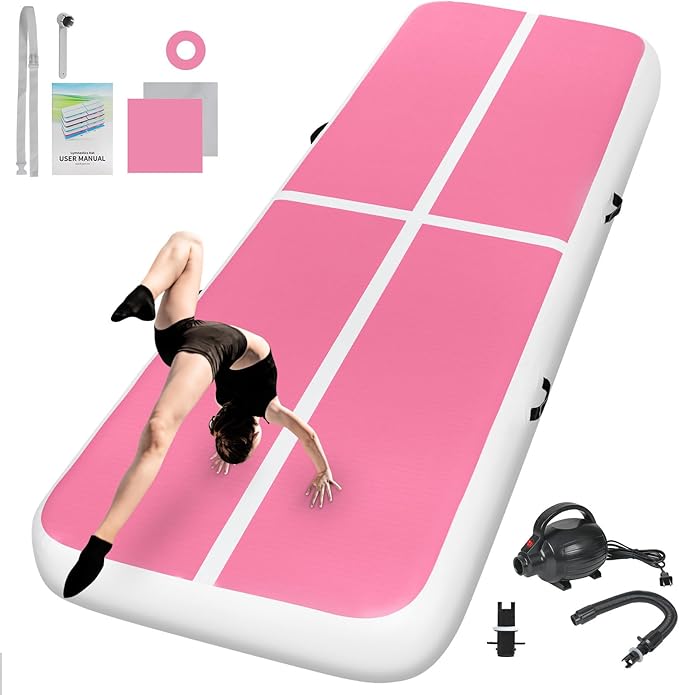 Inflatable Gymnastics Mat 10ft/13ft/16ft/20ft/ Air Tumbling Track Mats 4/8 inches Thick for Home Use/Training/Cheerleading/Yoga/Water with Pump