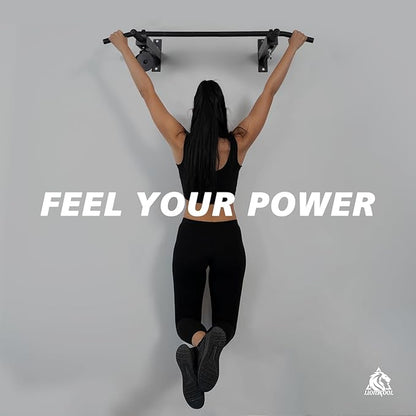 LIONSCOOL Multifunctional Wall Mounted Pull Up Bar with Pulley System, 48" and 16"/24" Multi-Grip Chin Up Bar, Cable Pulley Attachments Included, Perfect for Upper Body Workouts