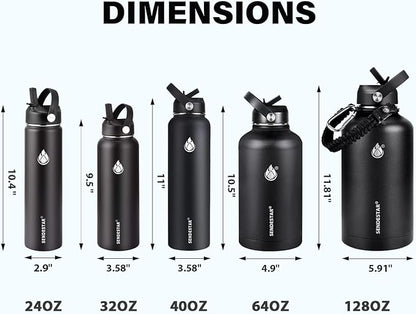 Insulated Water Bottle 64 oz, Triple Wall Vacuum Stainless Steel Water Bottles (Cold for 48 Hrs), Leak Proof & Non-BPA, Half Gallon Water Flask Jug Wide Mouth Straw Lid & Spout Lid