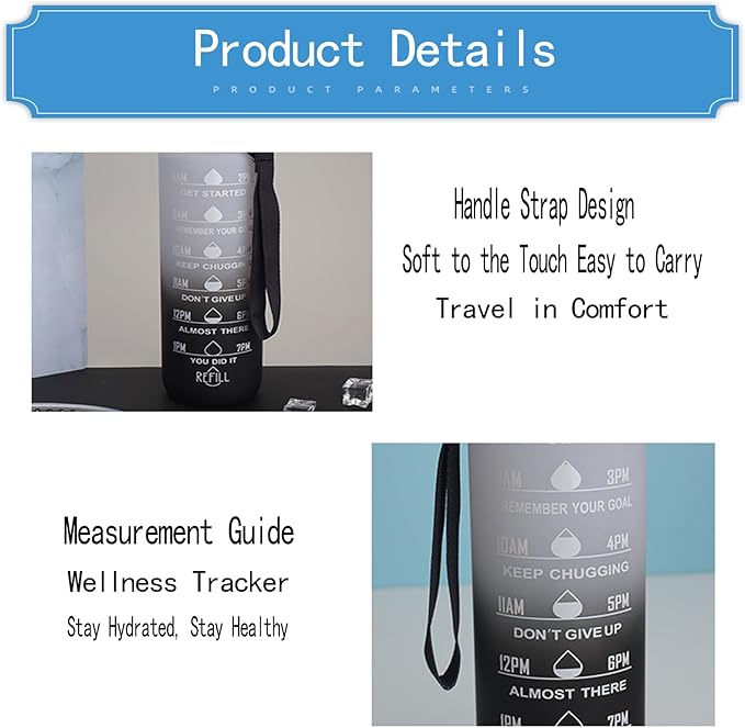 Floral and Horse 32 oz Water Bottle with Times Marker to Drink and Straw, Carrying Strap, Leakproof BPA-Free, Ensure You Drink Enough Water for Fitness, Gym, Camping, Outdoor Sports