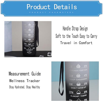 Floral and Horse 32 oz Water Bottle with Times Marker to Drink and Straw, Carrying Strap, Leakproof BPA-Free, Ensure You Drink Enough Water for Fitness, Gym, Camping, Outdoor Sports