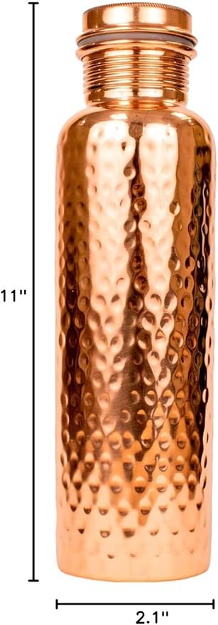 Seamless Leak Proof Ayuverdic Hammered Copper 34oz O2 Water Bottle - Handcrafted with Pure Ayuverdic Tradition – Premium Quality Drinking Bottle for Sports, Yoga, Fitness, Gym, Outdoors