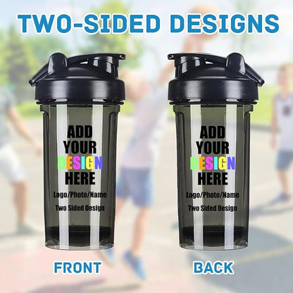 Custom Shaker Bottles 18 Oz for Men Women, Personalized Shaker Bottle with Handle Add Your Own Name Logo Picture - Easy Clean Sports Water Cups, Black