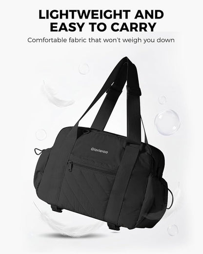 Small Gym Bag for Women - Puffer Duffle Weekender Work Duffel Carry on Overnight Nurse Dance Yoga Workout Tote Bag with Yoga Mat Holder Wet Compartment Coin Purse BPA-Free