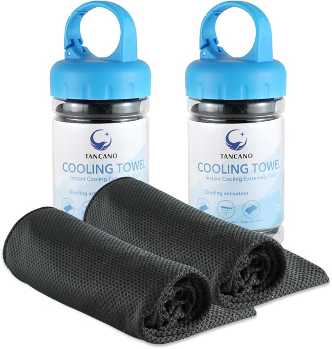 Sports Towel for Instant Cooling Relief Microfiber Towels for Golf Workout Swimming Gym Yoga Travel Camping Fitness 40"x12" Sweat Towel (Black 2 Pack)