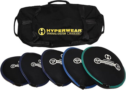 HYPERWEAR Adjustable Sandbag System, Heavy-Duty with Handles & Pre-Filled SandBell Filler Sandbags (25, 40, 80, 160 lbs)