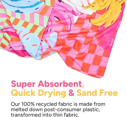 Dock & Bay Beach Towel - Quick Dry, Sand Free - Compact, Lightweight - 100% Recycled - Includes Bag - Banana Karma - Large (160x90cm, 63x35)