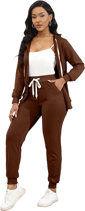 CLOCOR Track Suits for Women Set - Casual 2 Piece Outfits Sweatsuit Pocket Hoodies Long Sleeve with Patchwork Pants Set