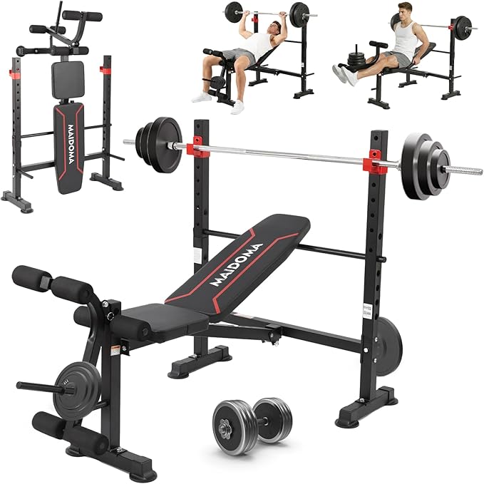 Foldable 750LBS Weight Bench Set, Adjustable Workout Bench Set for Home Gym Exercise with Leg Extension and Squat Rack, Bench Press Set for Men & Women Full Body Strength Training