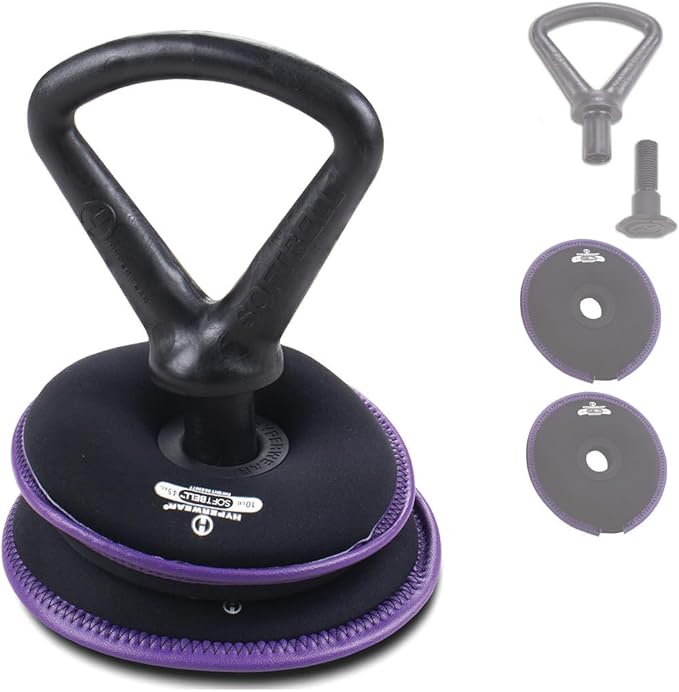 Hyperwear SoftBell Adjustable Kettlebell Set - Soft, Vinyl-Coated Weight Plates with Rubber Base - Versatile Home Gym Equipment - Compatible with SoftBell Barbell & Dumbbell