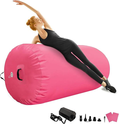 Air Roller Gymnastics Barrel Inflatable Tumbling Roller Air Mat with Electric Pump for Backhandspring Training Yoga Cheerleading Home Use Gym