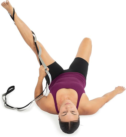 OPTP Stretch Out Strap Pro with Stretching Exercise Book, 11 Loop Stretching Strap for Yoga and Pilates, Physical Therapy Strap for Leg and Knee Recovery. Made in the USA