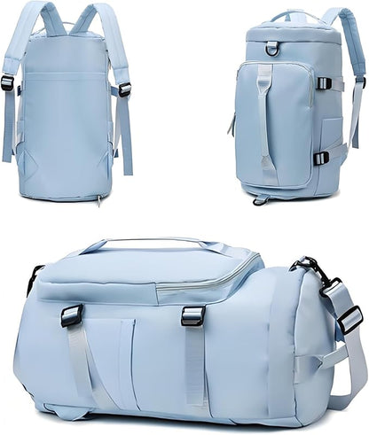 ZUEVI 3 In 1 Backpack Travel Duffle Bag for Men Women with Wet Pocket and Shoe Compartment Waterproof Gym Backpacks for Weekender Sports Training Yoga (Light Blue)