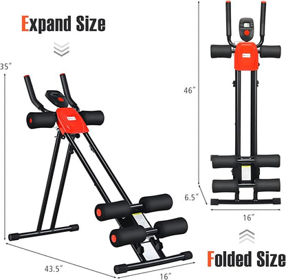 GYMAX Ab Machine, Abdominal Fitness Trainer with 3 Adjustable Resistance & LCD Monitor, Whole Body Workout Equipment Core Waist Cruncher for Home Gym Strength Training