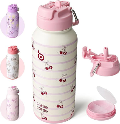 BOTTLE BOTTLE 32oz Insulated Water Bottle Stainless Steel Sport Water Bottle with Straw Dual-use Lid Design for Gym with Pill Box