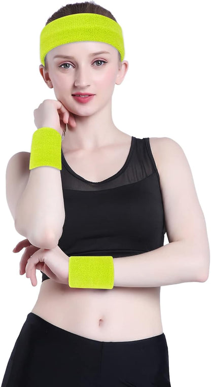 ONUPGO Sweatband Set Sports Headband Wristband Set Sweatbands Terry Cloth Wristband Wrist Sweatband Headbands Moisture Wicking Sweat Absorbing Head Band