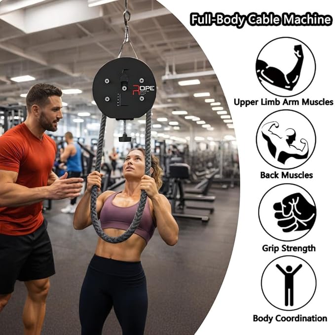 Hanging Home Gym Endless Rope Trainer,Adjustable Pulley Cable Machine with Knob Control,Pull Rope Fitness Training,330lb Load Capacity, 30kg/66Ib Max Resistance