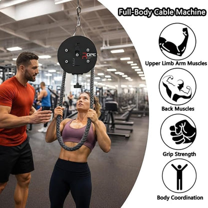 Hanging Home Gym Endless Rope Trainer,Adjustable Pulley Cable Machine with Knob Control,Pull Rope Fitness Training,330lb Load Capacity, 30kg/66Ib Max Resistance
