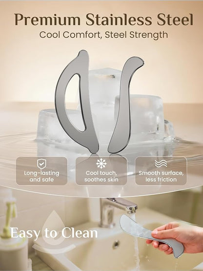 Rena Chris Muscle Scraper Tool Set - Stainless Steel Gua Sha for Physical Therapy & Deep Tissue Massage, Body Gua Sha Tools with Travel Pouch (2-Piece Kit)