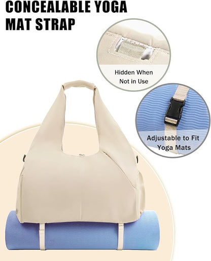 Gym Bag for Women with Shoe Compartment Yoga Mat Bag with Wet Pocket and Water Bottle Holder Weekender Bag with Strap