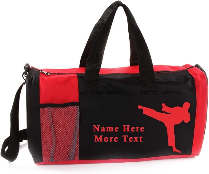 KishKesh Personalized Sport Duffel Bag – Ideal for Martial Arts, Gym, Travel, Training & Workout Essential for Male – Durable, Customizable Name & Text for Kids and Adults – Red, 18" X 10" X 8"