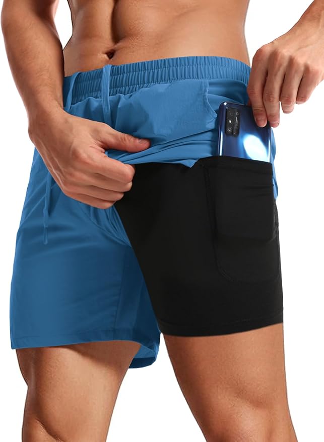 Aolesy Men's 2 in 1 Running Shorts 5" Workout Gym Athletic Shorts for Men Quick Dry Lightweight Training Shorts with Pockets