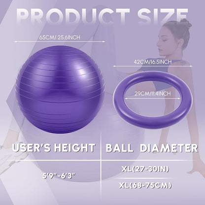 Yoga Ball Chair with Inflatable Stability Base Resistance Bands 65 cm Stability Ball Large Exercise Ball for Home Workout Office Desk Sitting Gym Fitness Back Pain Balance, Include Air Pump