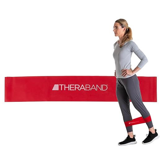 THERABAND Resistance Band Loops, 18" Red, Medium Resistance, Latex Color-Coded 3" Wide Exercise Band Loop for Home Workouts, Pilates, Strength Training, Physical Therapy, for Women and Men