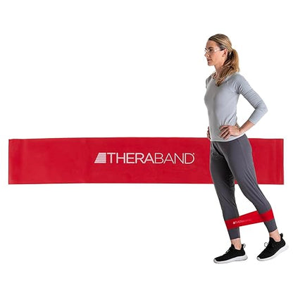 THERABAND Resistance Band Loops, 18" Red, Medium Resistance, Latex Color-Coded 3" Wide Exercise Band Loop for Home Workouts, Pilates, Strength Training, Physical Therapy, for Women and Men