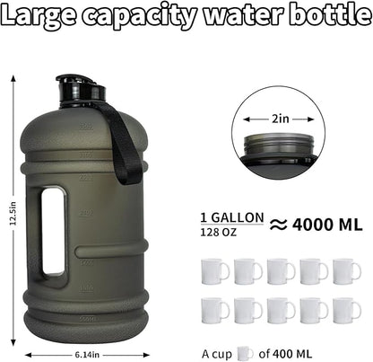 TOOFEEL 1 Gallon Water Bottle - 128 oz With Flip Lid, Measurements Marked, Leak Proof BPA Free Jug for Gym, Sports - Matte Black