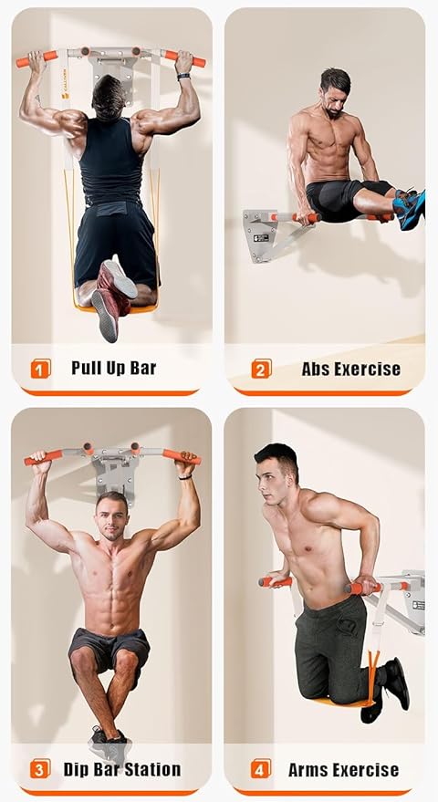 Wall Mounted Chin Up Bar Multifunctional Pull Up Bar Dip Bar Station for Home Gym Workout, Power Tower Training Equipment Fitness Dip Stand 1300Lbs Capacity