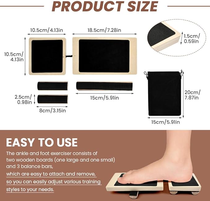 Ankle Balance Board for Standing Desk - 360° Anti-Fatigue Wobble Board with Adjustable Wooden Bars, Non-Slip Balance Trainer for Ankle Strength, Core Stability & Home/Gym Exercise