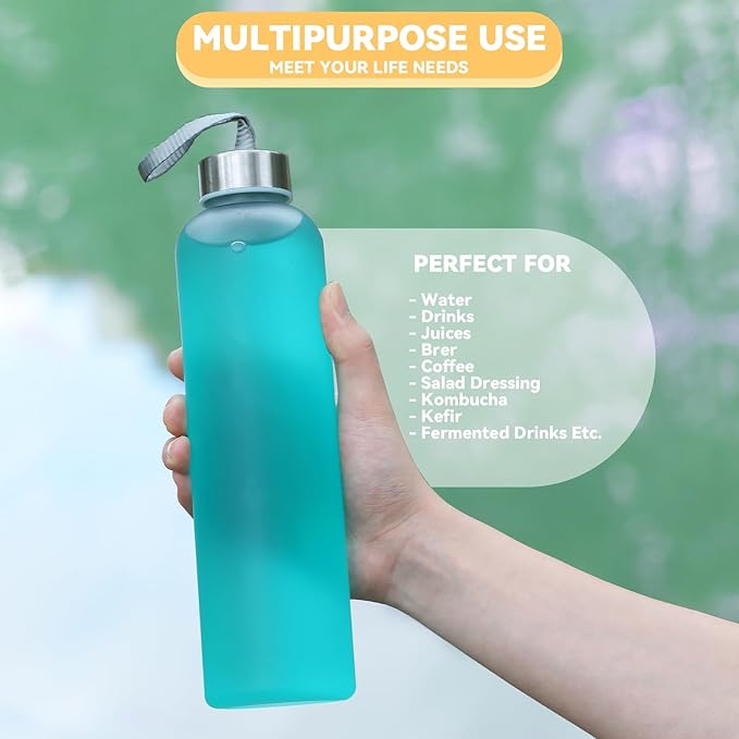 novelinks 6 Pack 27OZ Frosted Water Bottles with Stainless Steel Silver Lid,Leakproof Gym Bottles, Reusable Sport Water Jug for Fitness Camping Office