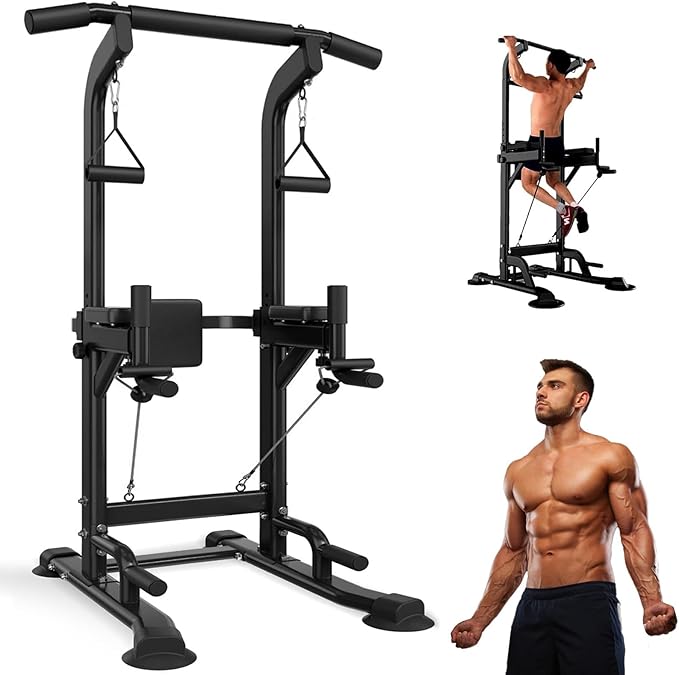 Power Tower Pull Up Bar for Home Gym, Multi Functional Pull Up Bar Stand Dip Bar Station, Adjustable Height Workout Dip Station Strength Training Fitness Equipment