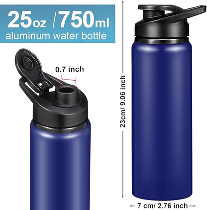 CHENGU 10 Pcs 25oz Reusable Aluminum Water Bottle Bulk Lightweight Outdoor Sports Water Bottles Easy Carry Leak Proof for Travel Gym Camping Hiking Fishing, Snap Lid (Blue)
