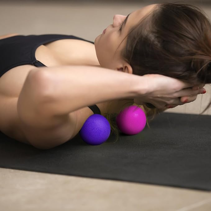 2-Pack Firm Lacrosse Massage Balls- for Deep Tissue, Trigger Point & Myofascial Release Therapy, Relieve Muscle Knots (Rose red&Purple)