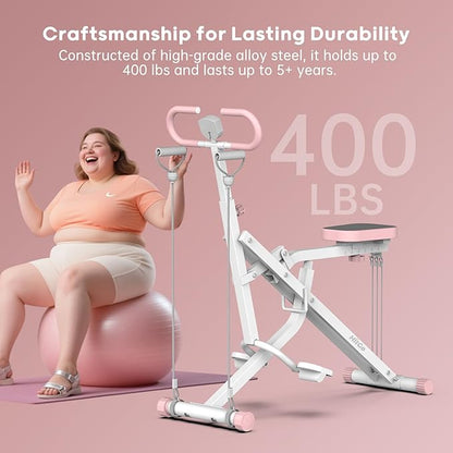 Squat Machine for Home, 2-in-1 Squat & Rowing Exercise Equipment with 3 Resistance Bands, Foldable Glutes & Leg Trainer, 400lbs Capacity for Thighs, Butt, Core Workout