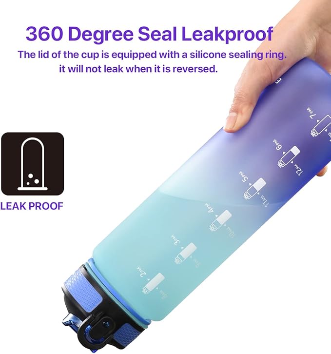 EYQ 32 oz Water Bottle with Time Marker, Carry Strap, Leak-Proof Tritan BPA-Free, Ensure You Drink Enough Water for Fitness, Gym, Camping, Outdoor Sports