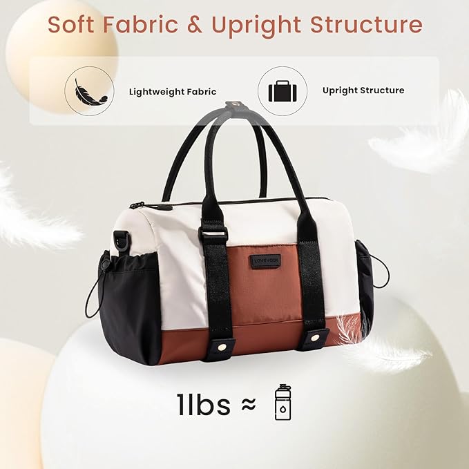 LOVEVOOK Small Gym Bag for Women with Yoga mat Holder, Mini Duffle Bag for Travel with Wet Pocket, Overnight Personal Item Bags (White, 14.5 inch-Small-2Pcs)