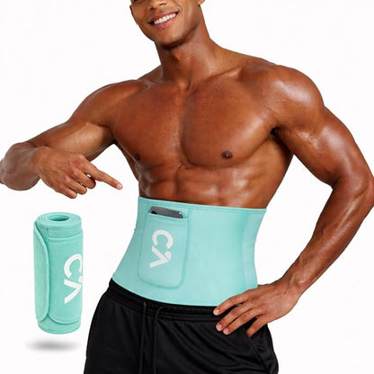 Waist Trimmer Belt for Men & Women – Silver Ion Sweat Belt, Anti-Slip Sauna Trainer, With Pocket & Precision Fit