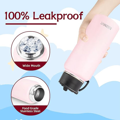 MEZMUT Insulated Water Bottle with Straw 32 oz Metal Water Bottle Leakproof Travel Stainless Steel Water Bottles Reusable Double Wall Gym Sports Cup Flask for Camping Hiking, Pink