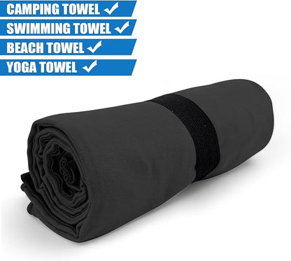 Camping Towel L Size Microfiber Quick Dry Lightweight Travel Body Swimming Pool Beach Hot Yoga Mat Towels (Black, 1 Pack L)