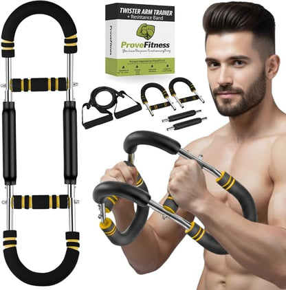 Twister Arm Trainer - Chest Workout Equipment - Chest Press Machine - Arm Trainer for Men - Power Twister Bar - Exercise Bar - Upper Body Workout Equipment with Resistance Band