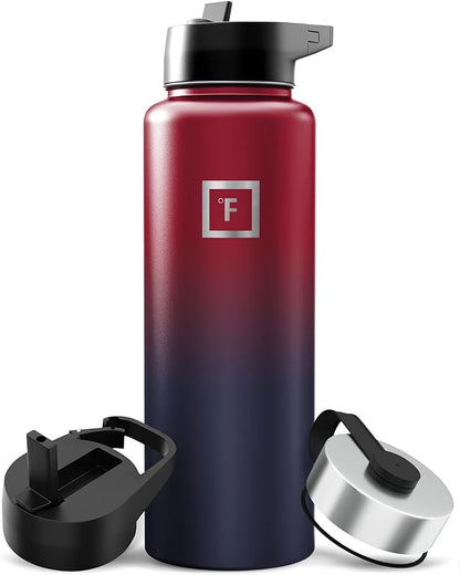 IRON °FLASK Camping & Hiking Hydration Flask with Straw, Wide Mouth Insulated Stainless Steel Sports Water Bottle - 40 oz Dark Rainbow