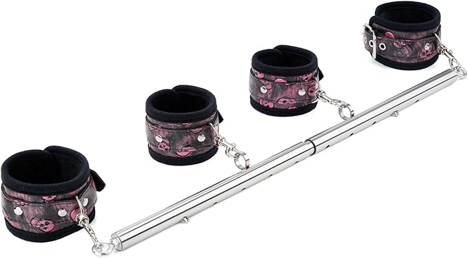 Spreader Bar Heavy Duty Stainless Steel Expandable Home Gym with 4pcs Furry Purple Adjustable Strap,Sports Aid Training Fitness Gear Pilates Aid Kit,Yoga Set