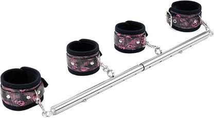 Spreader Bar Heavy Duty Stainless Steel Expandable Home Gym with 4pcs Furry Purple Adjustable Strap,Sports Aid Training Fitness Gear Pilates Aid Kit,Yoga Set