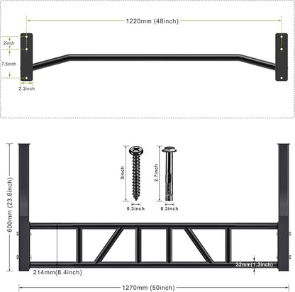 SELEWARE 48'' Heavy Duty Pull Up Bar Wall Mount Multi-function Chin up Bar with Home Gym Cable Pulley System LAT Pulldown Workout Attachments Heavy Bag Hanger