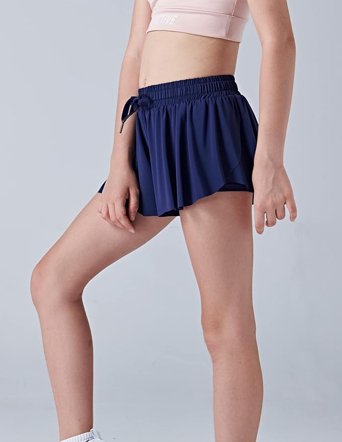 3 Pack Girls Flowy Shorts with Spandex Liner 2-in-1 Youth Butterfly Skirts for Fitness, Running, Sports