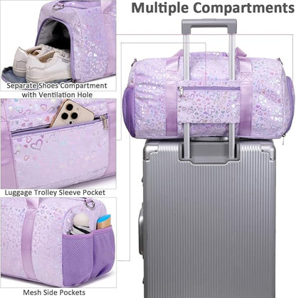 Duffel Bag for Girls Fluffy Ballet Dance Bag for GirlsSports Gym Bag Water Resistant Travel Duffle Bags with Shoes Compartment