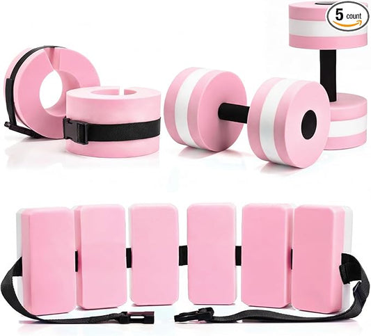 5 Pcs Pool Aquatic Exercise Set Including 2 Lightweight Water Dumbbells, 2 Ankle Swimming Weights, and Swim Belt Water Exercise Equipment for Aquatic Aerobics